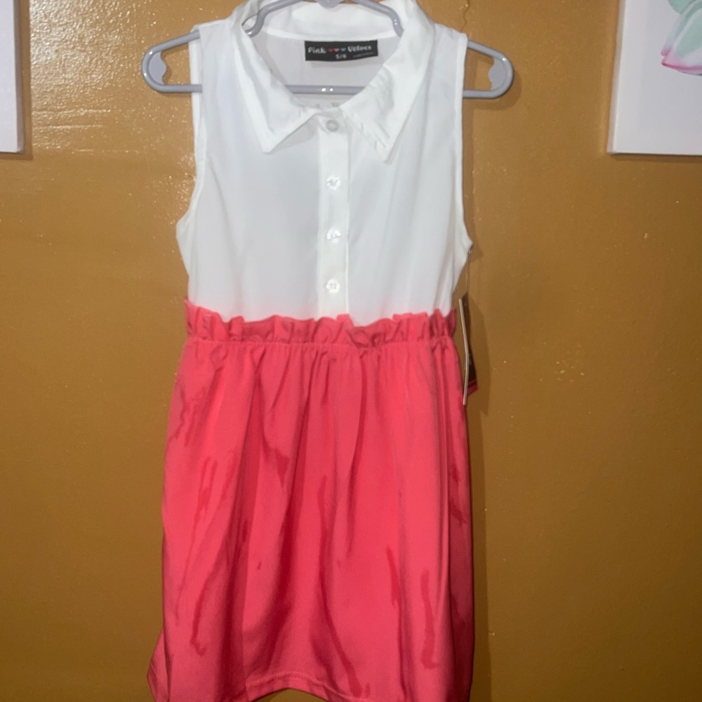 Velvet Pink and White Casual Kids Dress